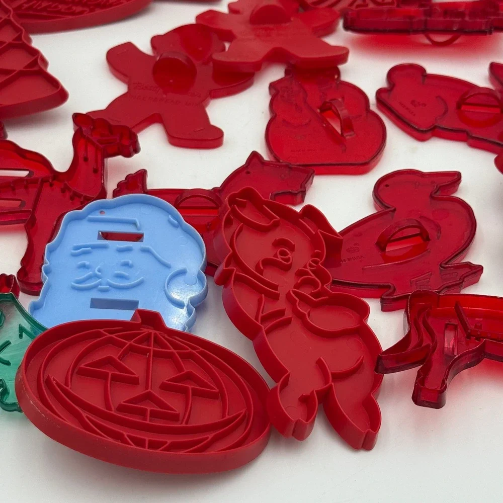 Vintage Plastic Cookie Cutter Lot Betty Crocker Holiday Christmas Halloween Red